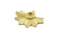 Brass Badge Charm, 2 Raw Brass Rosette Charm Pendants With 1 Loop, Earrings - Pad Size 6mm (33x25mm) N0748