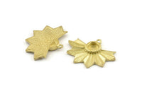 Brass Badge Charm, 2 Raw Brass Rosette Charm Pendants With 1 Loop, Earrings - Pad Size 6mm (33x25mm) N0748