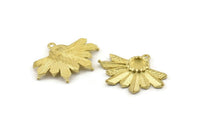 Brass Badge Charm, 2 Raw Brass Rosette Charm Pendants With 1 Loop, Earrings - Pad Size 6mm (31x24mm) N0749