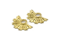 Brass Badge Charm, 2 Raw Brass Rosette Charm Pendants, Earrings, Findings (32x21mm) N0754