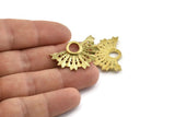 Brass Badge Charm, 2 Raw Brass Rosette Charm Pendants, Earrings, Findings (32x21mm) N0754