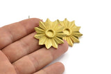 Brass Badge Earring, 2 Raw Brass Rosette Stud Earrings - Pad Size 6mm (34mm) N0773