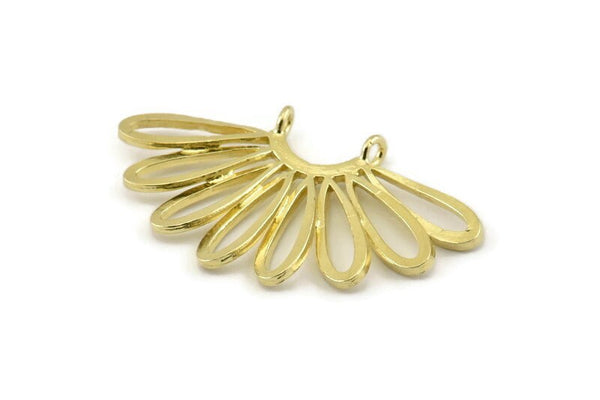 Brass Daisy Charm, 2 Raw Brass Flower Pendants With 2 Loops, Pendants, Earrings (41x24mm) N1359