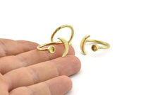 Brass Ring Settings, 10 Raw Brass Moon And Planet Ring With 1 Stone Setting - Pad Size 4mm N0799