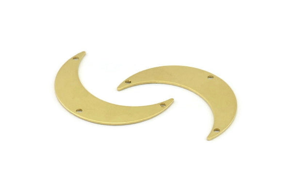 Brass Moon Charm, 10 Raw Brass Crescent Moon Charms With 3 Holes, Connectors (35x9x0.80mm) M389