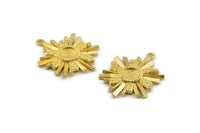 Brass Badge Charm, 2 Raw Brass Rosette Charms With 1 Loop, Pendants, Earrings (29x25mm) N0811