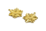 Brass Badge Charm, 2 Raw Brass Rosette Charms With 1 Loop, Pendants, Earrings (29x25mm) N0811