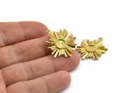 Brass Badge Charm, 2 Raw Brass Rosette Charms With 1 Loop, Pendants, Earrings (29x25mm) N0811