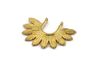 Brass Leaf Charm, 4 Raw Brass Leaf Charm Pendants With 2 Loops Earrings, Findings (33x25mm) N0820