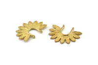 Brass Leaf Charm, 4 Raw Brass Leaf Charm Pendants With 2 Loops Earrings, Findings (33x25mm) N0820