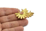 Brass Leaf Charm, 4 Raw Brass Leaf Charm Pendants With 2 Loops Earrings, Findings (33x25mm) N0820