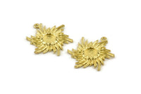 Brass Badge Charm, 4 Raw Brass Rosette Charms With 1 Loop, Pendants, Earrings (26x25mm) N0825