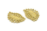 Brass Leaf Charm, 6 Raw Brass Leaf Motif Charms With 1 Loop, Pendants, Earrings, Findings (36x25mm) N0826