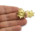 Brass Badge Charm, 4 Raw Brass Rosette Charms With 1 Loop, Pendants, Earrings (28x26mm) N0835