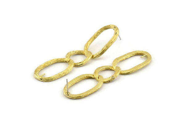 Brass Chain Earring, 2 Raw Brass Soldered Chain Stud Earrings N0919