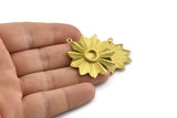 Brass Badge Charm, 2 Raw Brass Rosette Charm Pendants With 1 Loop, Earrings (37x33mm) N0732