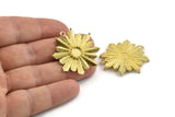 Brass Rosette Charm, 2 Raw Brass Badge Charm Pendants With 1 Loop, Earrings - Pad Size 6mm (33x35mm) N0744