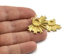 Brass Badge Charm, 2 Raw Brass Rosette Charm Pendants With 1 Loop, Earrings - Pad Size 6mm (31x24mm) N0747