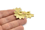 Brass Badge Charm, 2 Raw Brass Rosette Charm Pendants With 1 Loop, Earrings - Pad Size 6mm (33x25mm) N0748