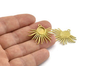 Brass Sun Charm, 4 Raw Brass Sunshine Charm Pendants With 1 Loop, Earrings - Pad Size 8mm (33x25mm) N0753