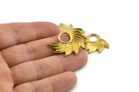 Brass Badge Charm, 2 Raw Brass Rosette Charms, Pendants, Earrings, Findings (32x23mm) N0945