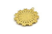 Brass Badge Charm, 2 Raw Brass Rosette Charm Pendants With 1 Loop, Earrings (35x32mm) N0949