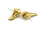 Brass Bird Earring, 2 Raw Brass Bird Skull Stud Earrings (25x11.5x7mm) N0957