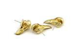 Brass Bird Earring, 2 Raw Brass Bird Skull Stud Earrings (25x11.5x7mm) N0957