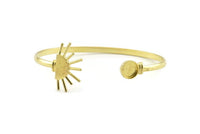 Brass Sun Cuff,  Raw Brass Sunshine Cuff Stone Setting With 1 Pad -  Pad Size 8mm N0984