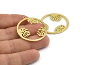 Brass Monstera Charm, 2 Raw Brass Monstera Charms With 1 Loop (36x34x1.5mm) N1351