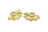 Brass Badge Charm, 2 Raw Brass Rosette Charms, Pendants, Earrings, Findings (31x21mm) N0785