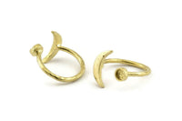 Brass Ring Settings, 10 Raw Brass Moon And Planet Ring With 1 Stone Setting - Pad Size 4mm N0799