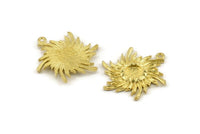 Brass Badge Charm, 4 Raw Brass Rosette Charms With 1 Loop, Pendants, Earrings (26x25mm) N0825