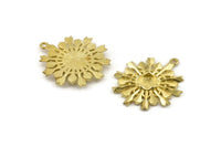 Brass Badge Charm, 4 Raw Brass Rosette Charms With 1 Loop, Pendants, Earrings (28x21mm) N0828