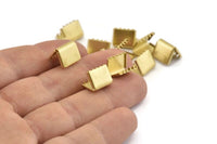 Brass Ribbon Crimp, 12 Raw Brass Ribbon Crimp Ends (11mm) D0380