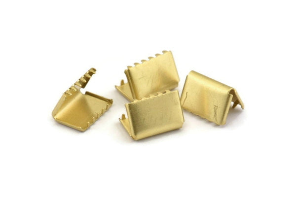 Brass Ribbon Crimp, 12 Raw Brass Ribbon Crimp Ends (12mm) D0114