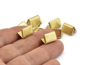 Brass Ribbon Crimp, 12 Raw Brass Ribbon Crimp Ends (12mm) D0114