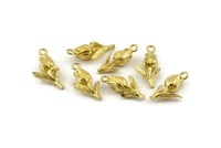 Brass Rose Charm, 8 Raw Brass Flower Charm Earrings With 1 Loop, Pendants, Findings (18x8mm) N0868