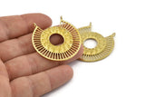 Brass Ethnic Pendant , 2 Raw Brass Ethnic Motif Pendants With 2 Loops, Findings, Earrings, Charms (37x31mm) N0876