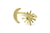 Brass Ring Settings, 10 Raw Brass Moon And Sun Ring With 1 Stone Setting - Pad Size 3mm N1067