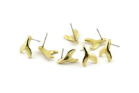 Brass Fish Tail Earring, 8 Raw Brass Fish Tail Stud Earrings (12x10mm) N1083