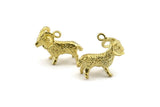 Brass Aries Charm, 4 Raw Brass Aries Charm Earrings With 1 Loop, Pendants, Findings (19x16mm) N0901