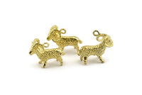 Brass Aries Charm, 4 Raw Brass Aries Charm Earrings With 1 Loop, Pendants, Findings (19x16mm) N0901