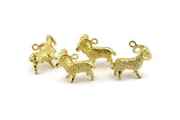 Brass Aries Charm, 4 Raw Brass Aries Charm Earrings With 1 Loop, Pendants, Findings (19x16mm) N0901