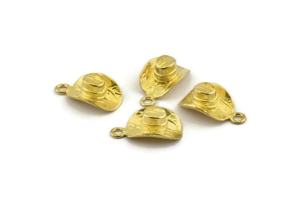 Brass Hat Charm, 6 Raw Brass Cowboy Hat Charm Earrings With 1 Loop, Findings (17x10mm) N0900