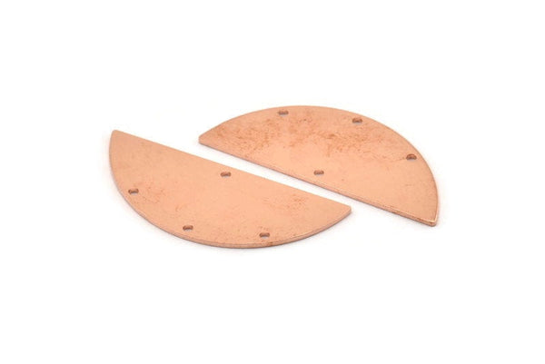 Semi Circle Charm, 6 Raw Copper Half Moon Connectors With 4 Holes, Stamping Blank (39x15x0.80mm) M534