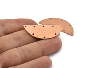 Semi Circle Charm, 6 Raw Copper Half Moon Connectors With 8 Holes, Stamping Blank (39x15x0.80mm) M535