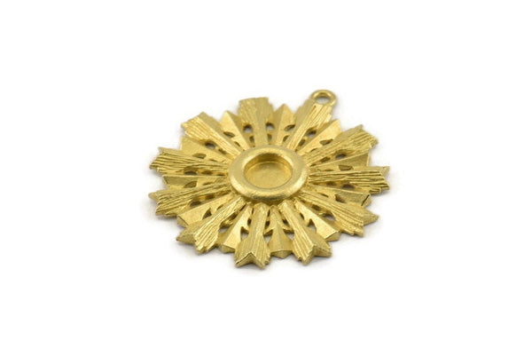 Brass Badge Charm, 2 Raw Brass Rosette Charm Pendants With 1 Loop, Earrings (35x32mm) N0949