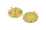 Brass Badge Charm, 2 Raw Brass Rosette Charm Pendants With 1 Loop, Earrings (35x32mm) N0949