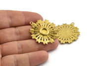 Brass Badge Charm, 2 Raw Brass Rosette Charm Pendants With 1 Loop, Earrings (35x32mm) N0949